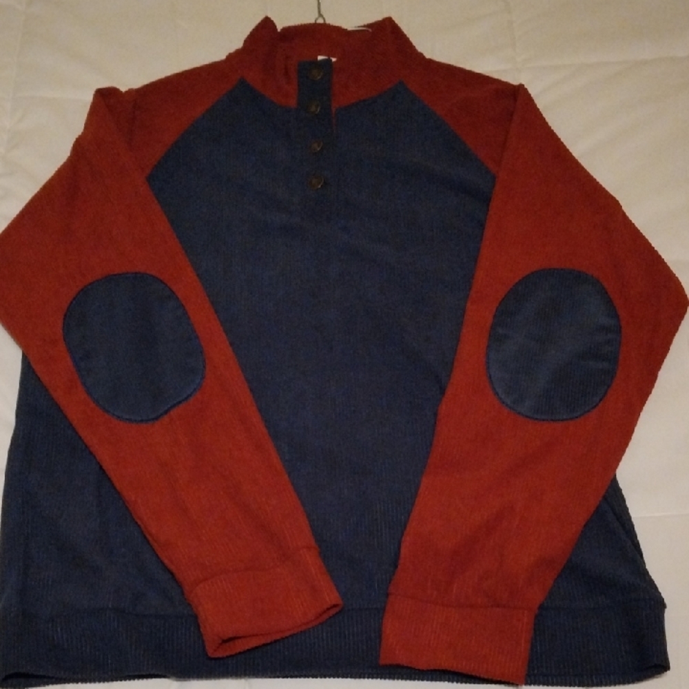 Chic Red and Blue Button-Up Sweater